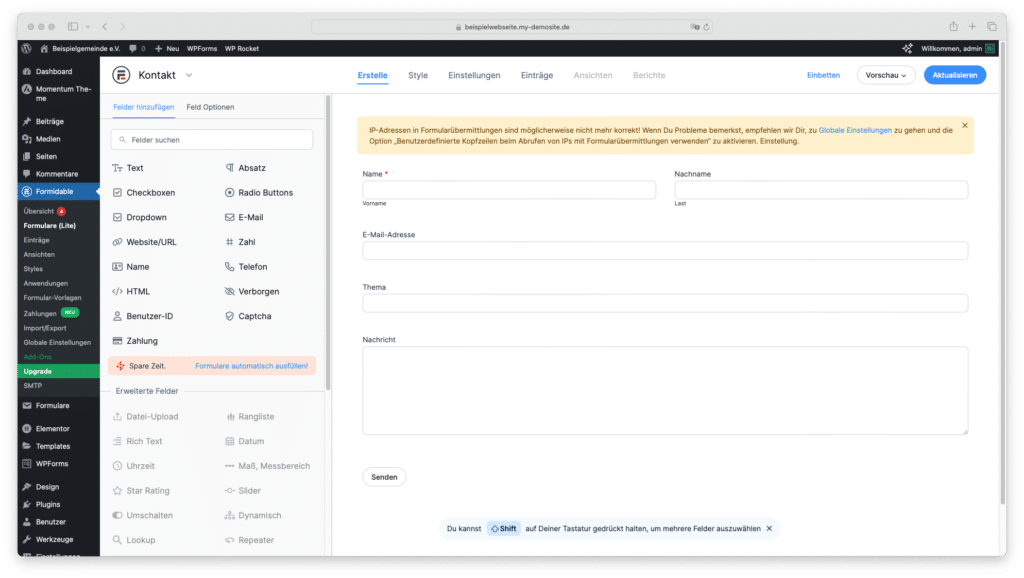 Screenshot: Formidable Forms Drag-and-Drop-Editor